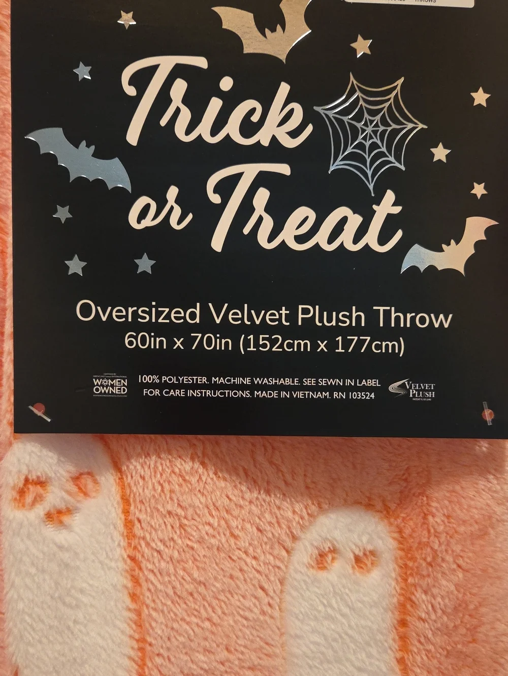 Trick or Treat Peach Ghost  Blanket - Cozy Velvet Plush